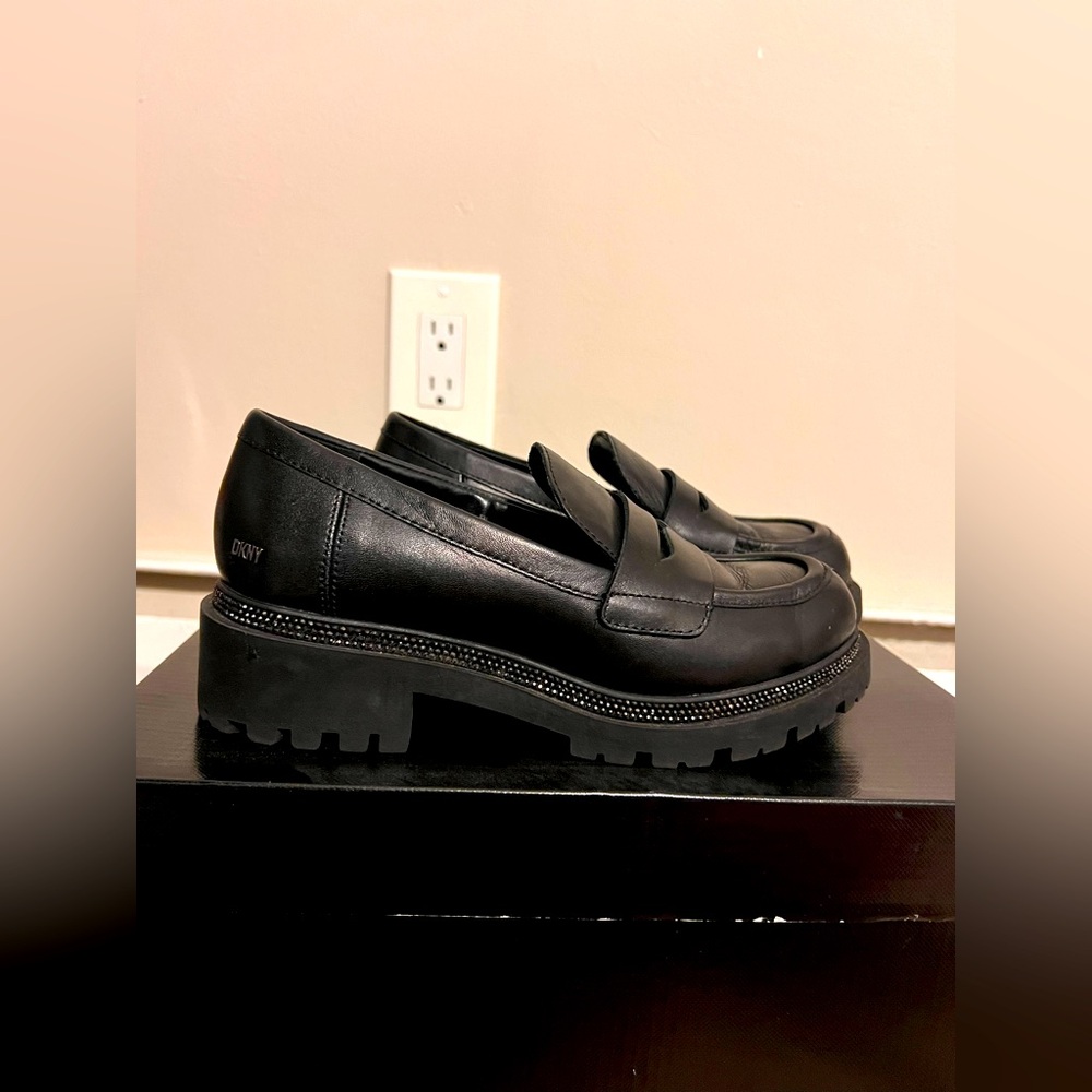 Black platform penny loafers